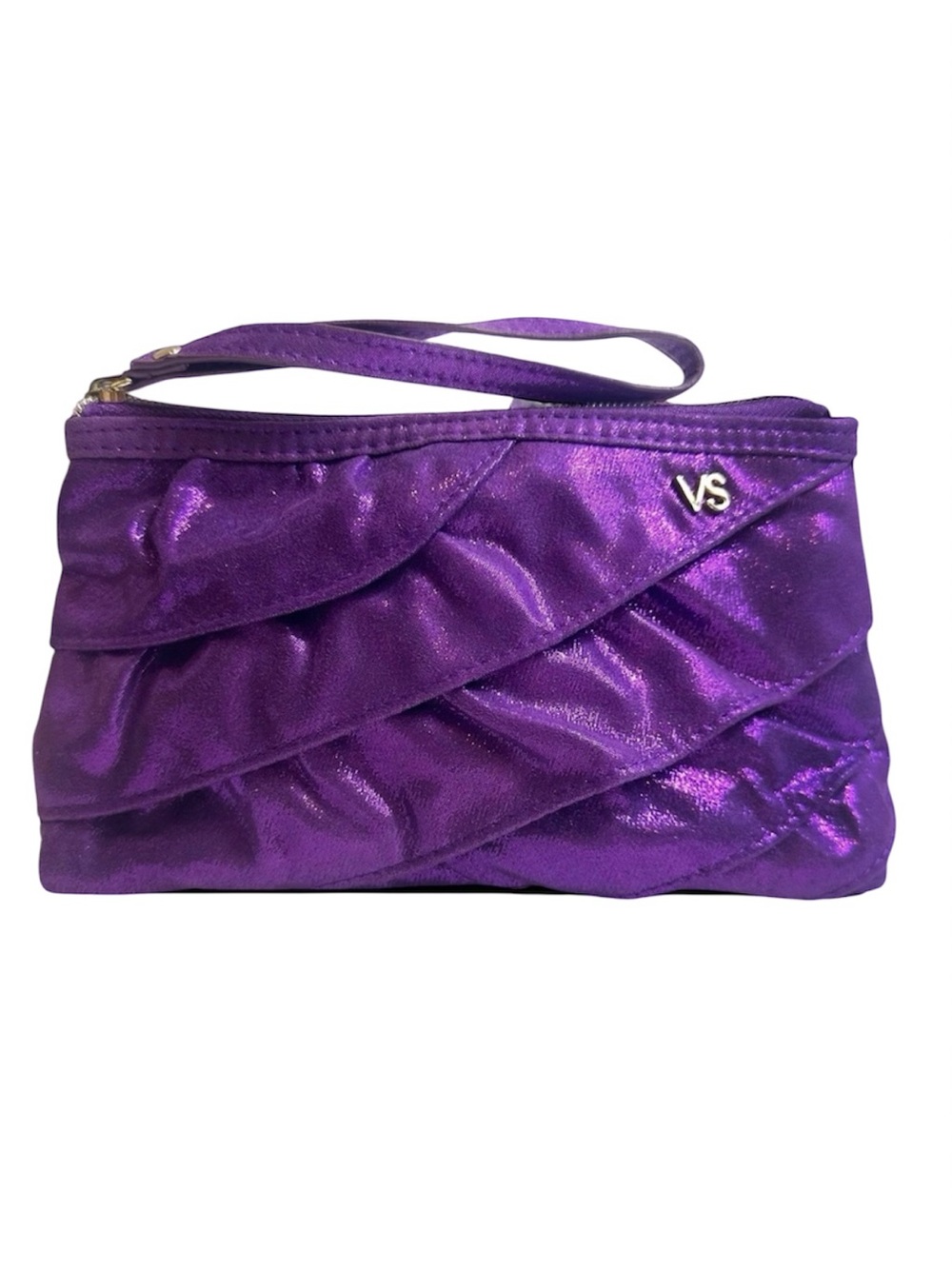 Victorias Secret Metallic Purple Shimmer Ruffle Makeup Bag Case Pouch